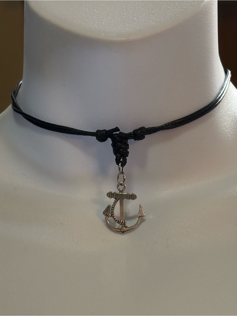 Anchor Pendant Black Cord Adjustable Choker Necklace